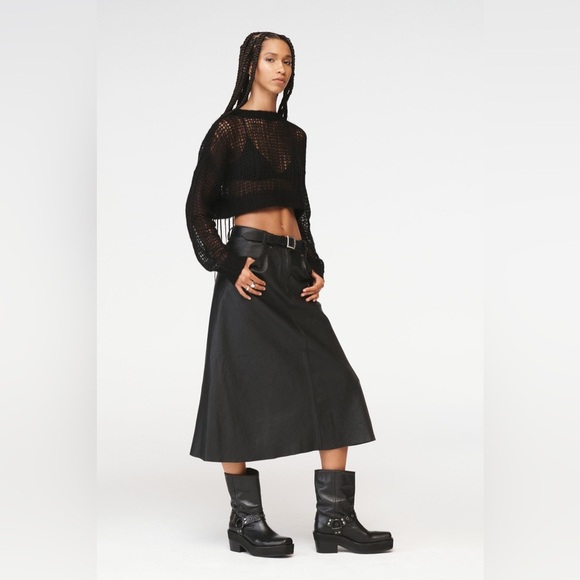NWT ZARA LEATHER MIDI SKIRT STEVEN MEISEL SIZE S - Picture 4 of 9